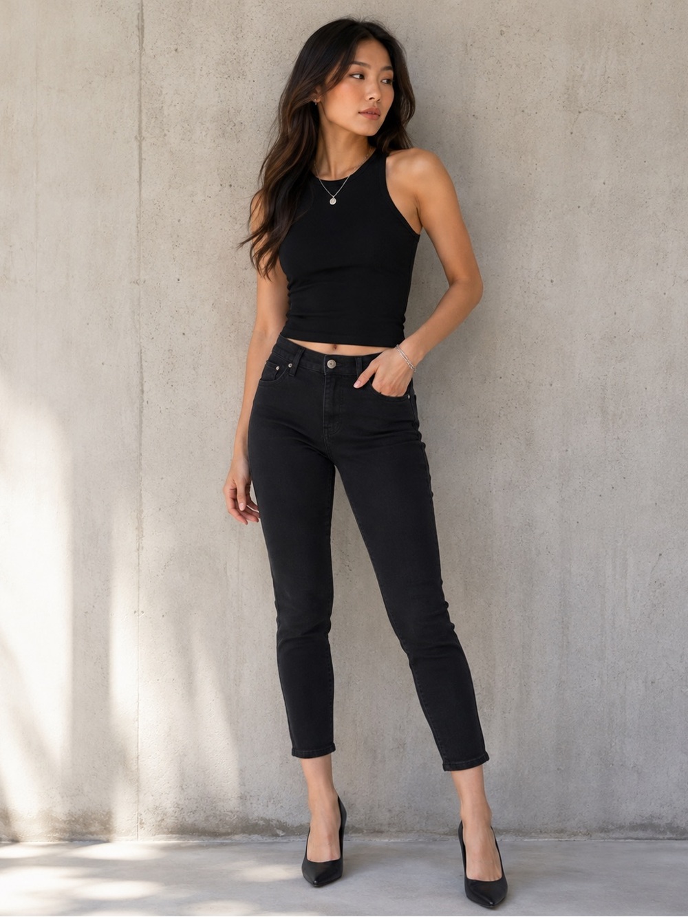 Lauren Ralph Lauren Premier Skinny Curvy Crop Black Jeans Size 6 Stretch Denim